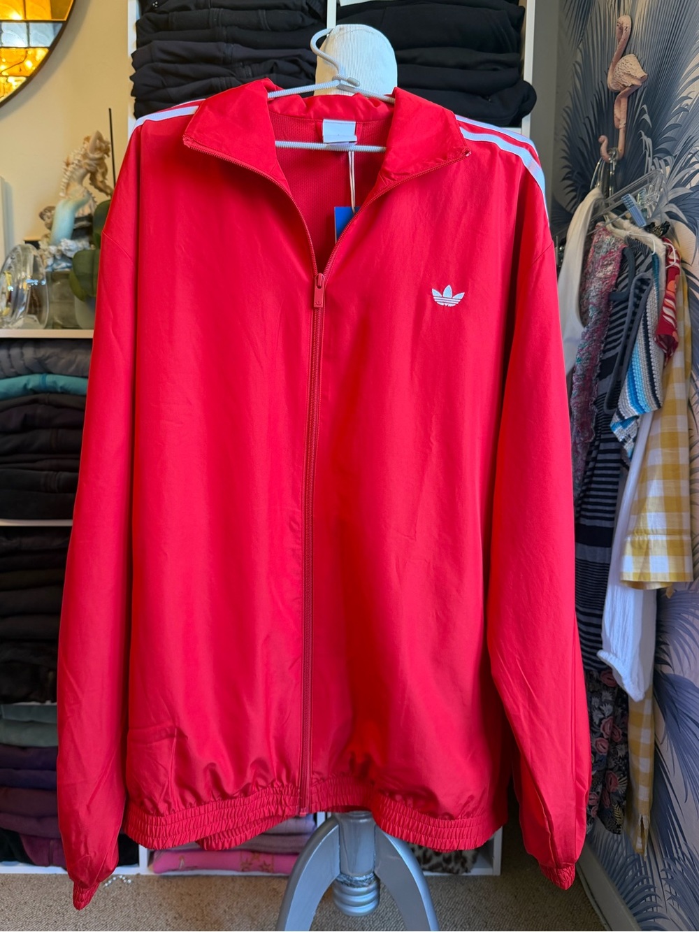 Adidas Red Men's Firebird Track Jacket with White Trefoil